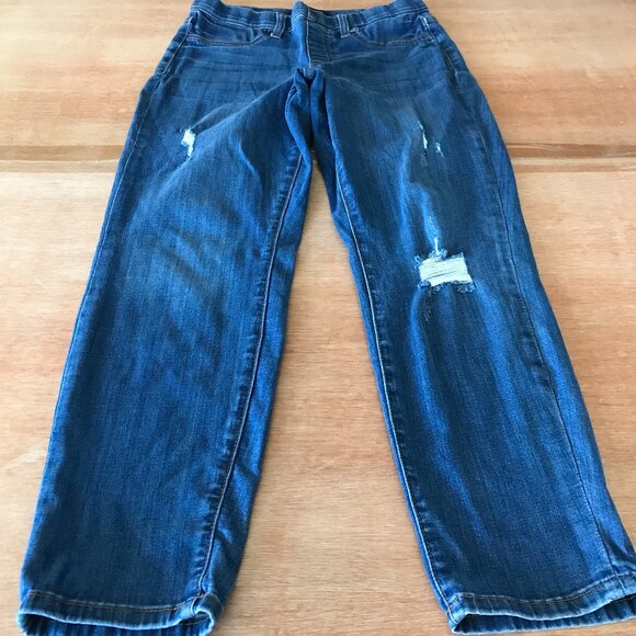 Judy Blue Boyfriend Fit Jeans Women 7/28 Blue Mid Rise Distressed Pull On 17248 - Picture 1 of 15